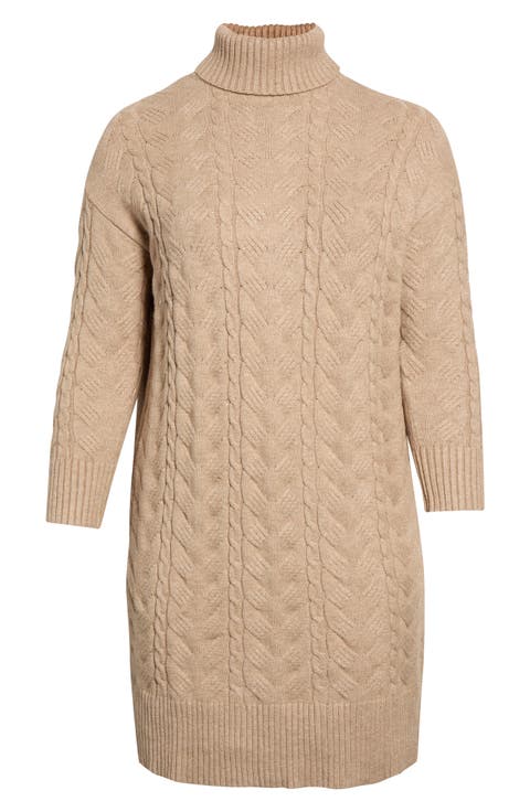 Cable Knit Turtleneck Sweater Dress