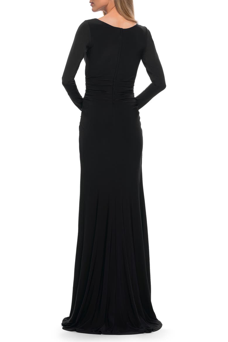 Long Sleeve Jersey Evening Dress with Ruching, Alternate, color, BLACK