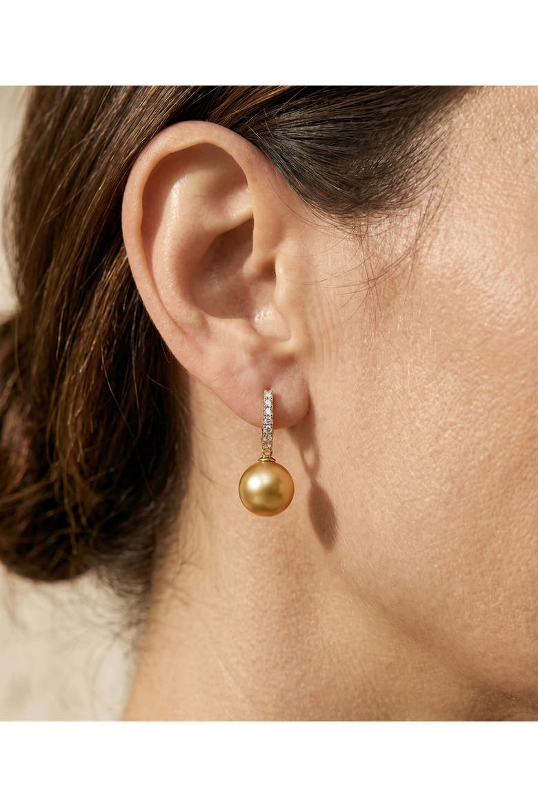 Golden Pearl Dangling Diamond Earrings, Alternate, color, Yellow Gold