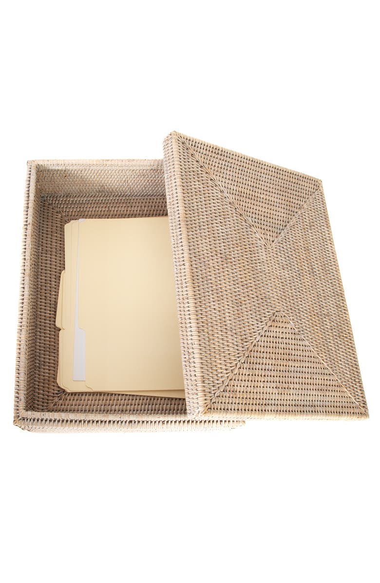 Artifacts Trading Company<sup>™</sup> Artifacts Rattan Storage Box with Lid - Flat Legal File Organizer, Alternate, color, White Wash