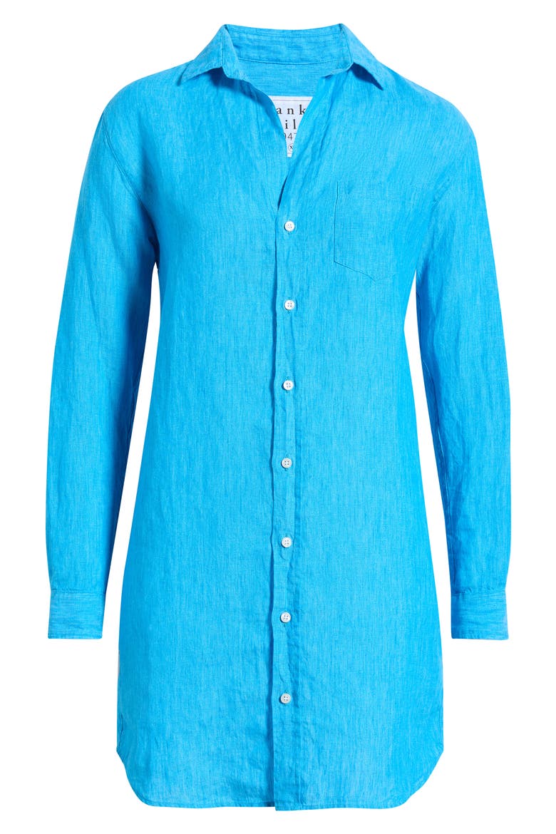 Mary Classic Long Sleeve Linen Shirtdress, Alternate, color, TURQUOISE LINEN