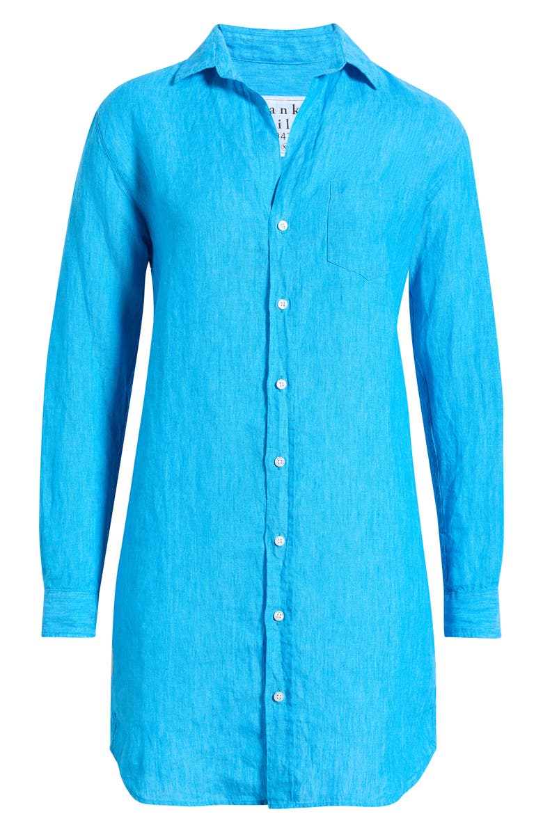 Frank & Eileen Mary Classic Long Sleeve Linen Shirtdress, Main, color, Turquoise Linen