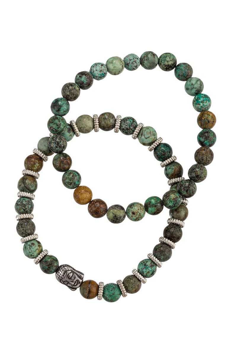 EYE CANDY LOS ANGELES Henry Green Buddha Agate Beaded Bracelet - Set of 2, Main, color, Green