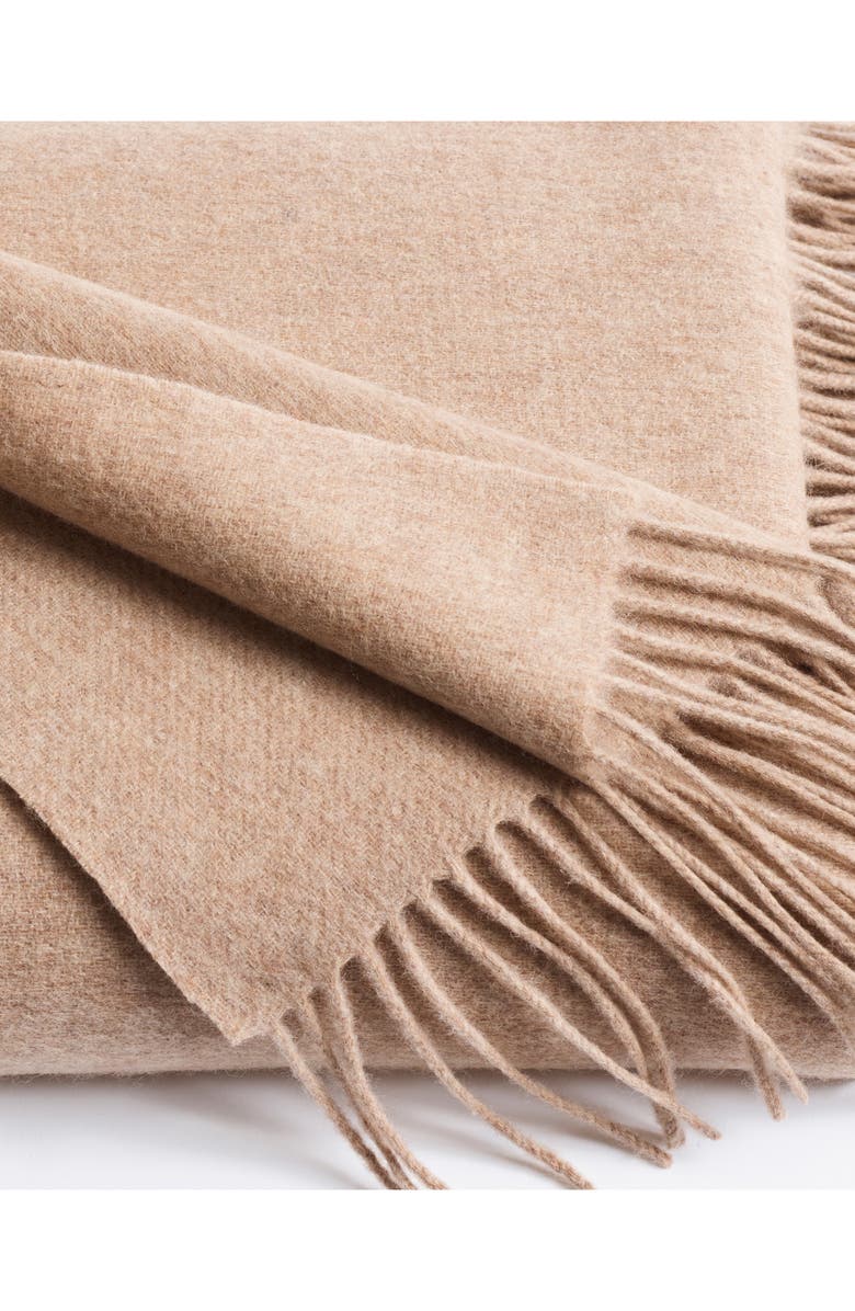 Petite Plume Fringe Wool & Cashmere Throw Blanket, Alternate, color, Beige