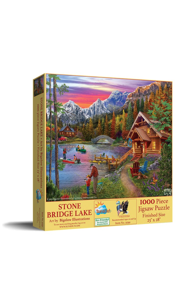 Sunsout Stone Bridge Lake 1000 piece Jigsaw Puzzle for Adults, Main, color, Multicolor