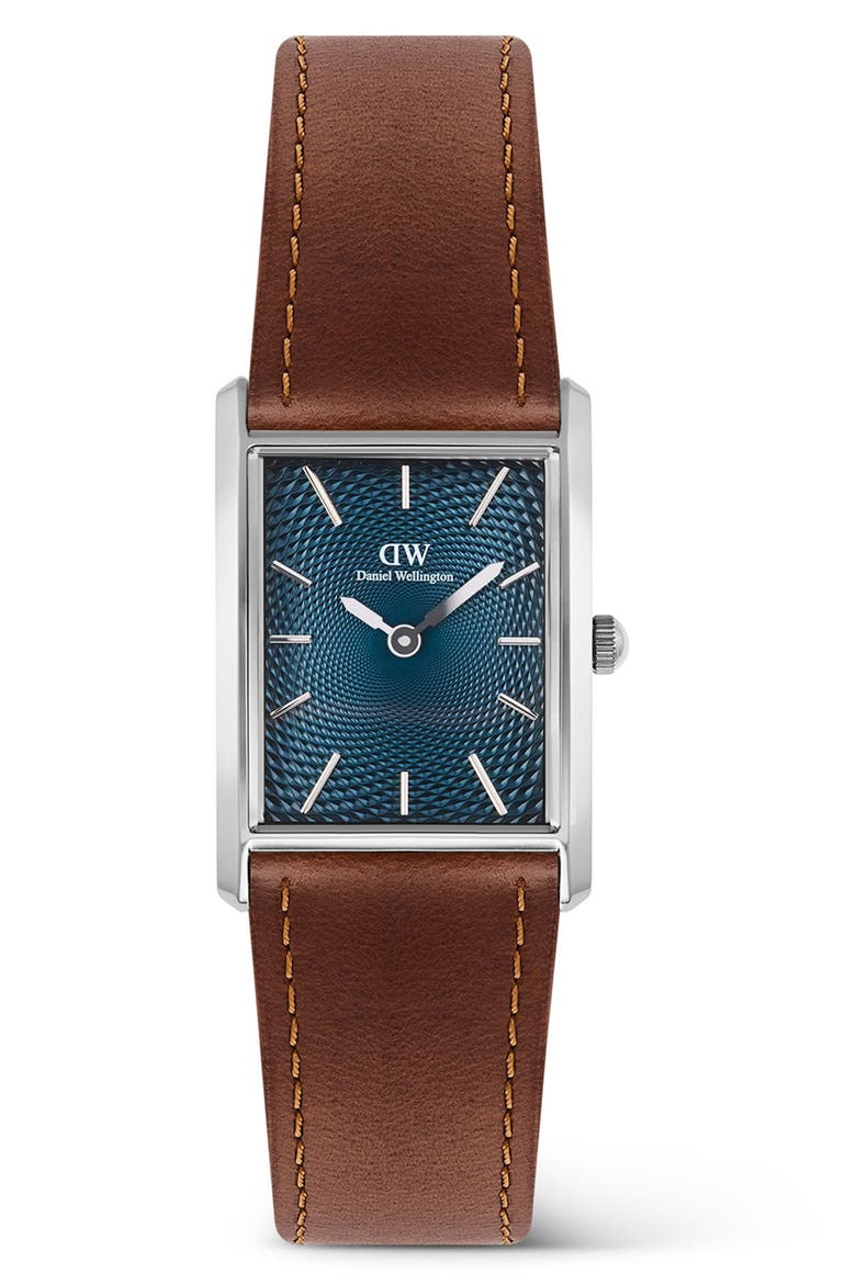 Bound Tank Leather Strap Watch, 24mm x 35mm, Main, color, SILVER-TONE