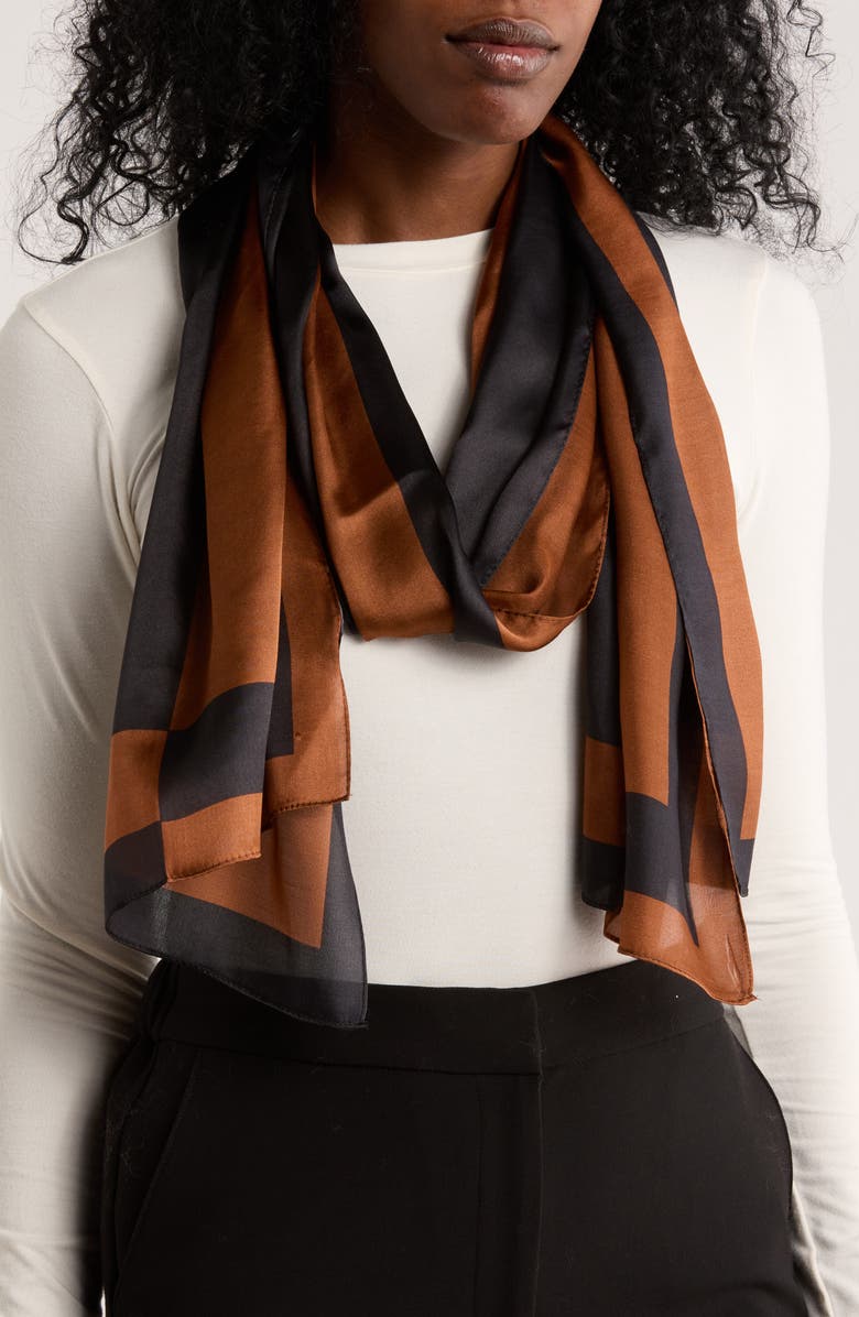 BCBG Print Linear Wrap Scarf, Main, color, Cognac