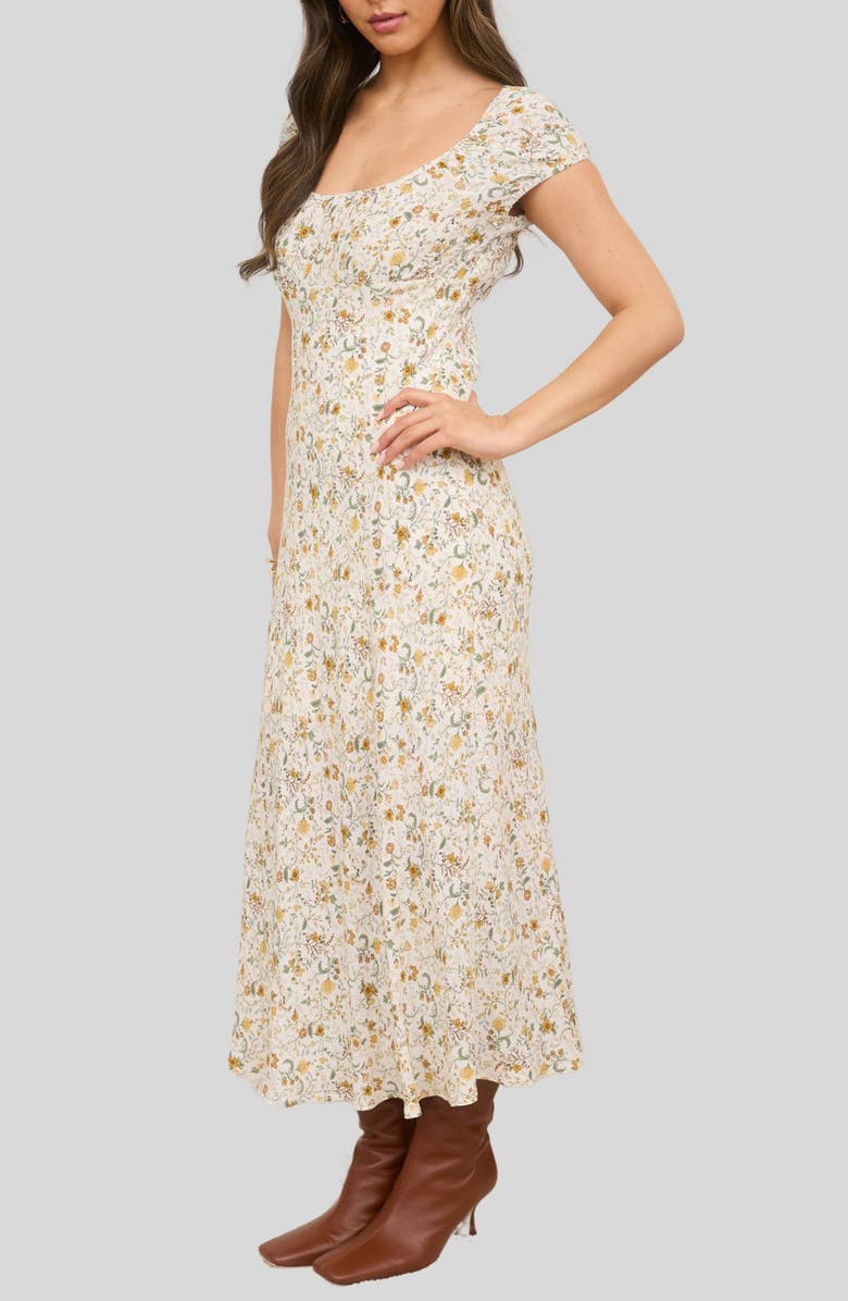 Blu Pepper Cap Sleeve Midi Dress, Alternate, color, Cream Multi