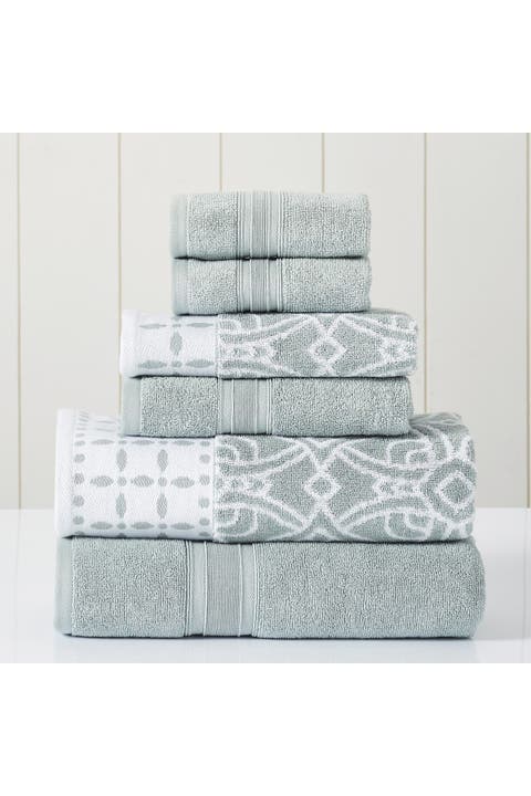 Yarn Dyed Jacquard/Solid Towel 6-Piece Set - Monore Blue