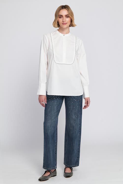 Elle Collection Beaded Shirt Blouse Top In White