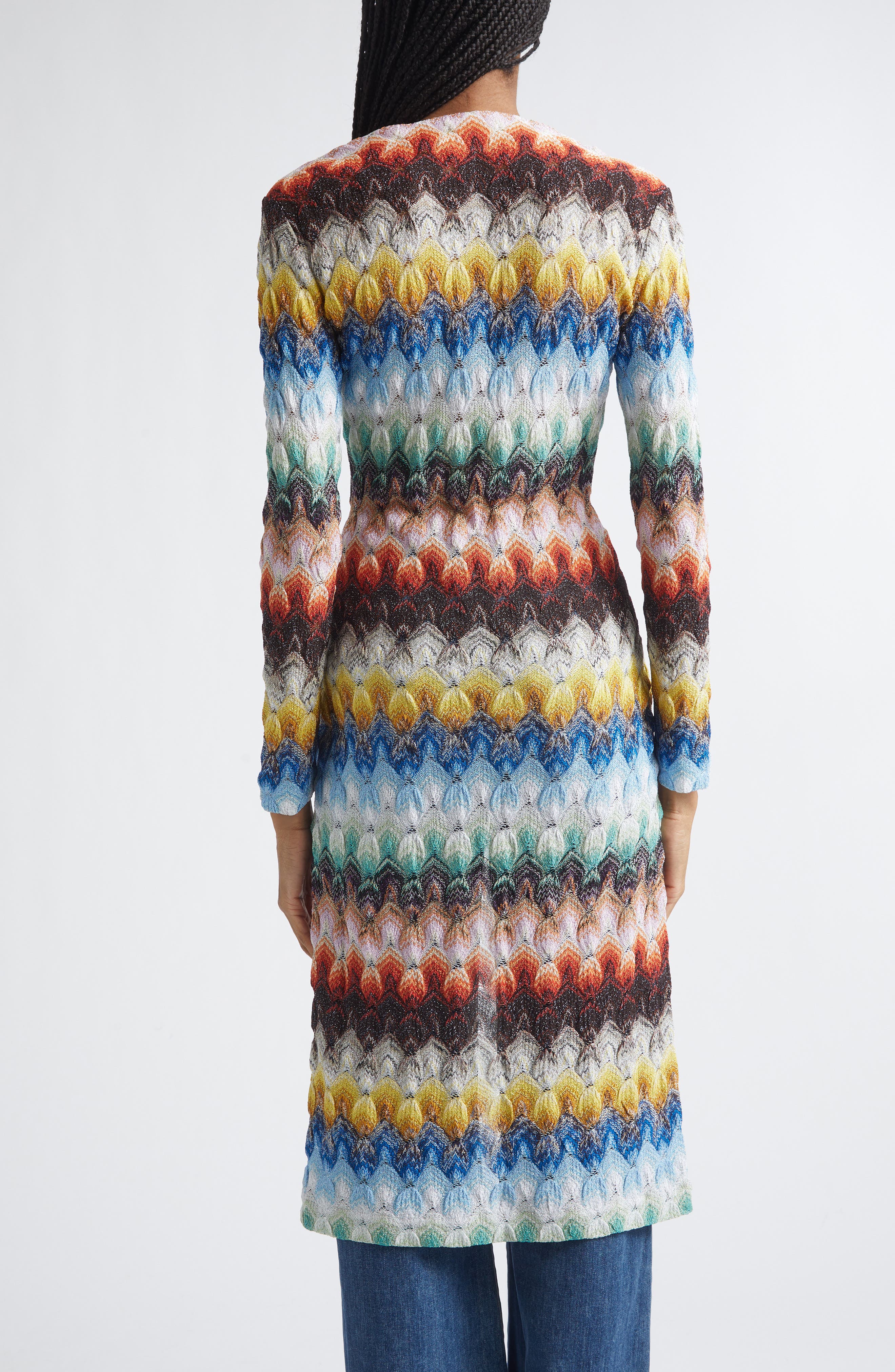 Metallic Zigzag Raschel Knit Duster Cardigan - image 2