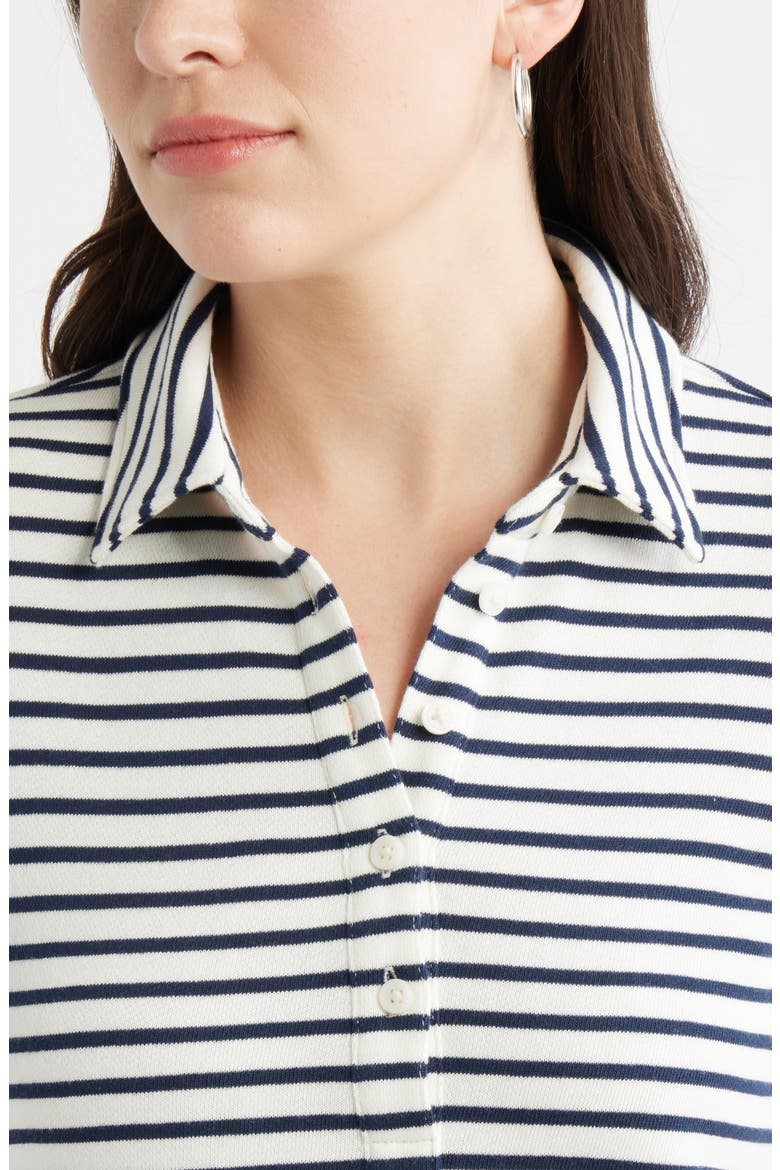 Henley Short Sleeve Polo Dress, Alternate, color, IVORY- NAVY STRIPE