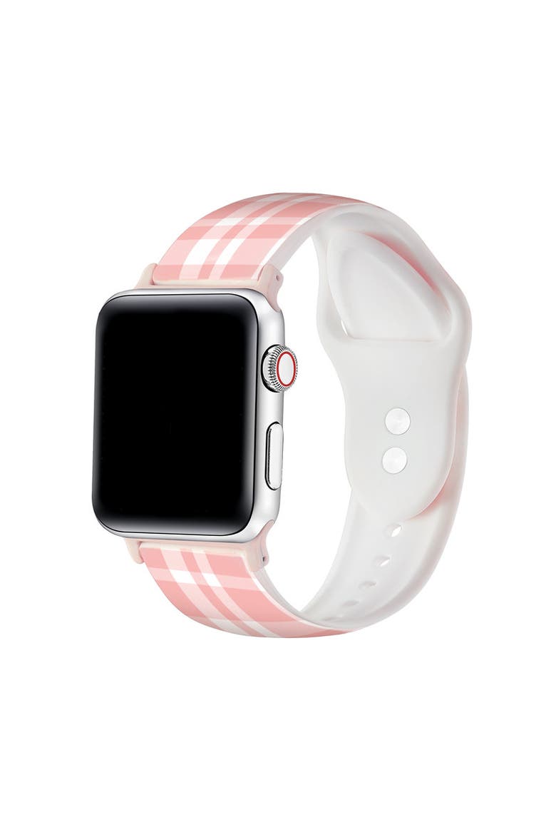 Blush Plaid Silicone Band for Apple Watch + Smartwatch, Main, color, Blush Plaid
