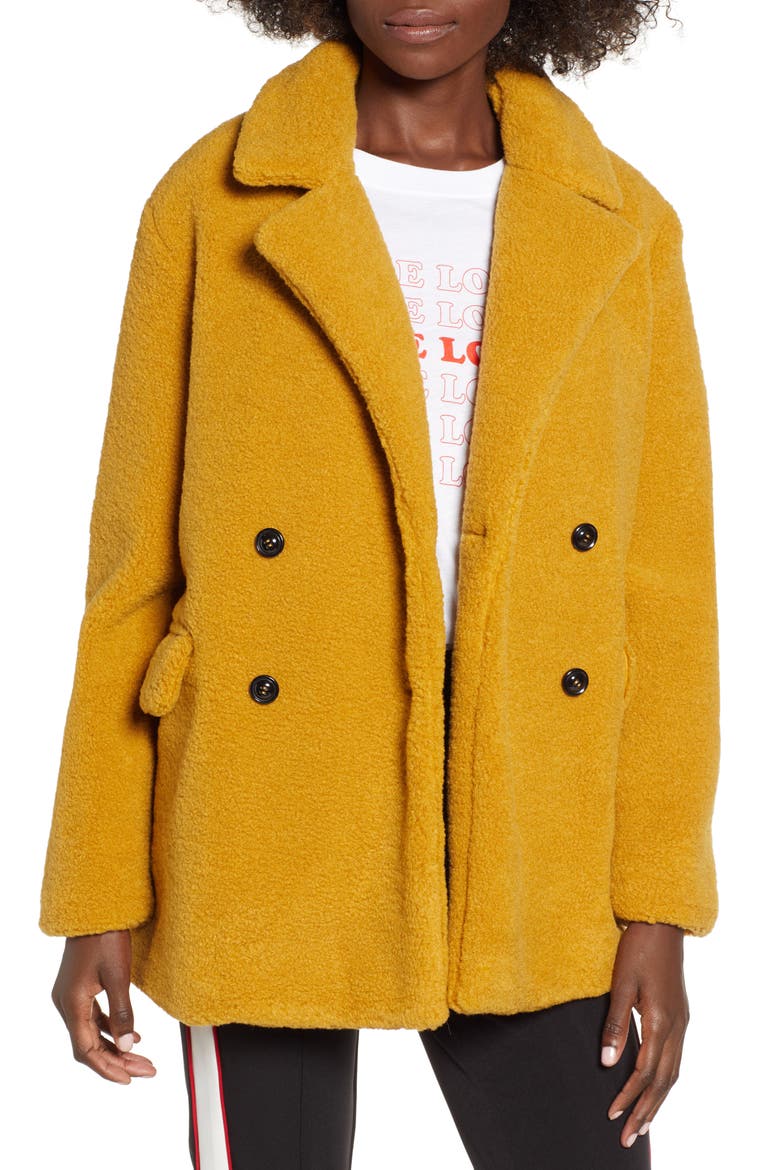 Textured Double Breasted Coat, Main, color, YELLOW MINERAL