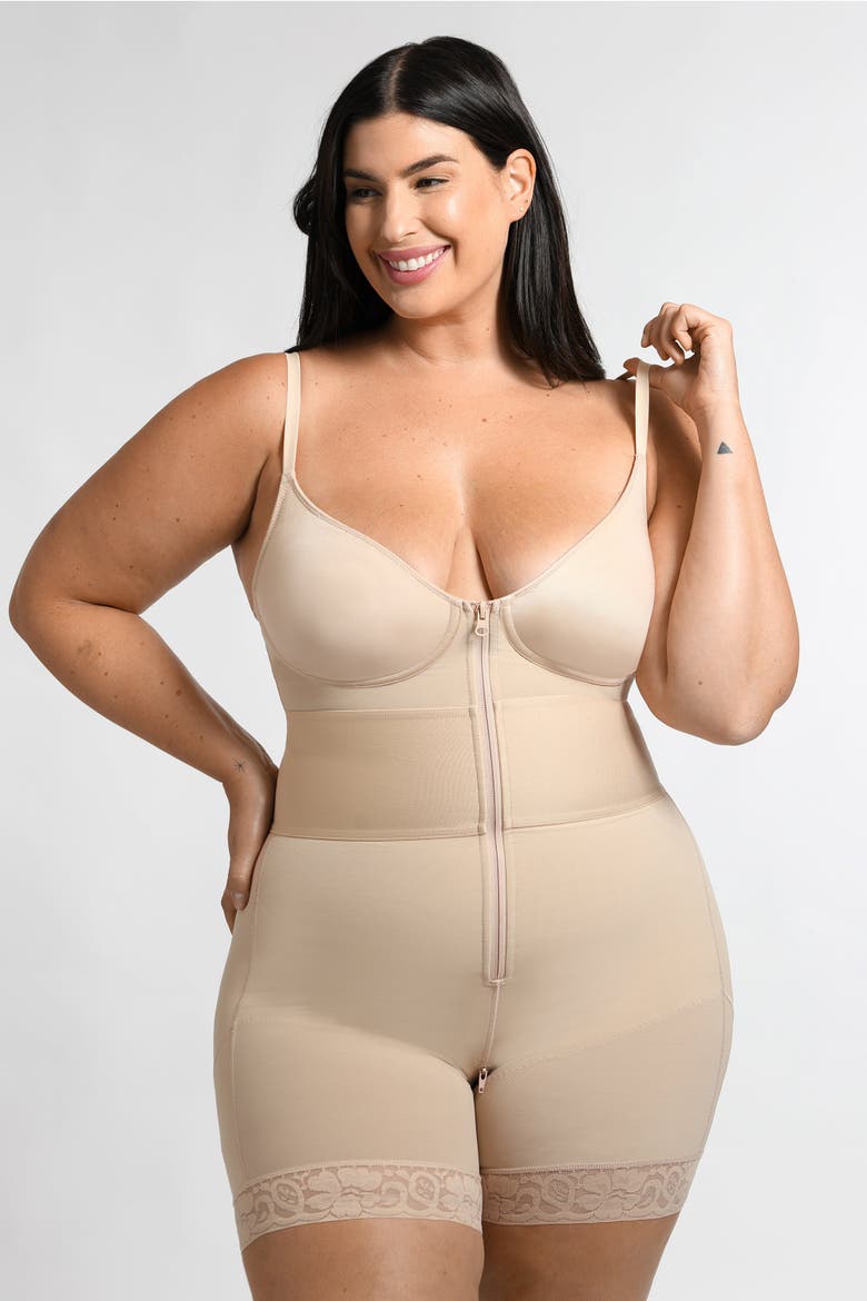 AirSlim ElasticFuse Waistband Shaping Bodysuit, Main, color, Buttercream