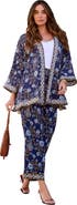 Roaman's Plus Size Border Print Long Sleeve Open Front Jacket