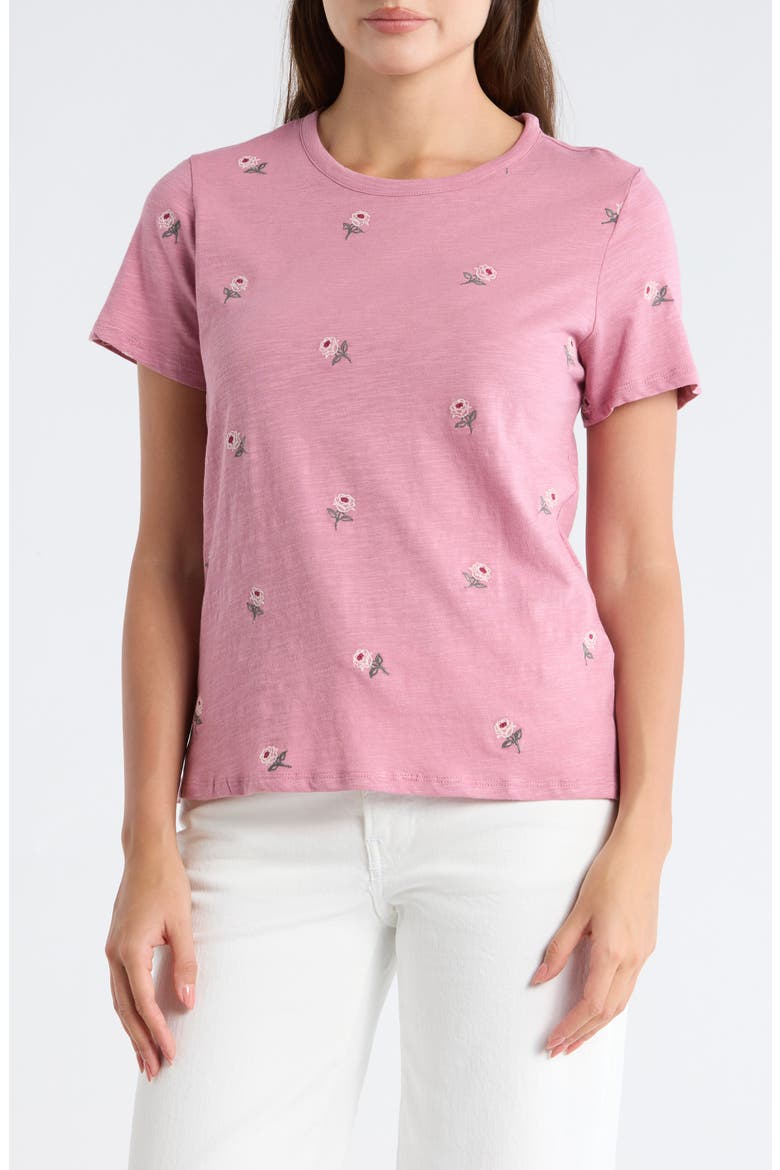 Embroidered Cotton T-Shirt, Main, color, ROSE PRINT MIX