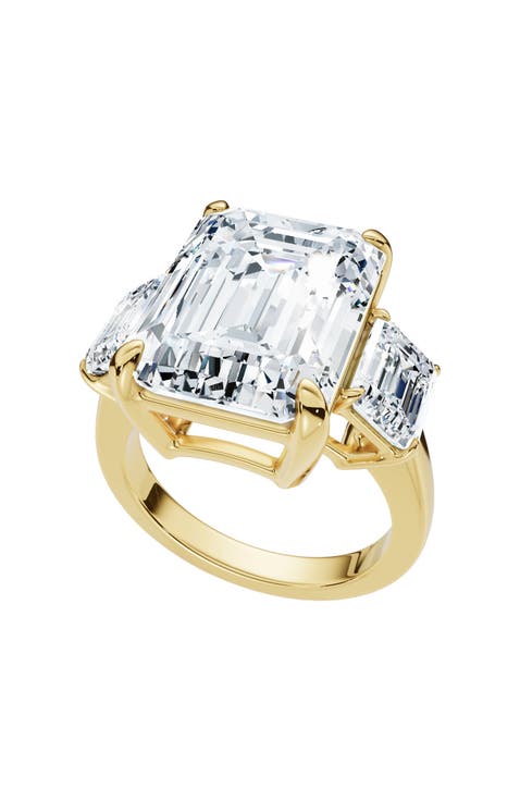 Certified 12Ct Emerald Cut Three Stone Diamond Engagement Ring Lab Grown