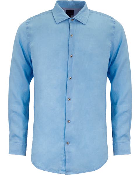 Uomo Solid Long Sleeve Fine Linen Shirt