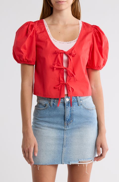 Tie Front Cotton Poplin Crop Top