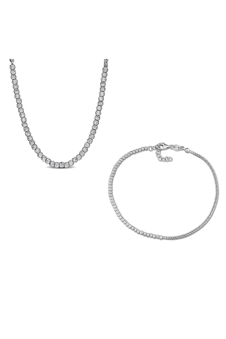 2.5mm Faceted Bead & 1.7mm Wheat Chain Necklace & Bracelet Set, Main, color, SILVER