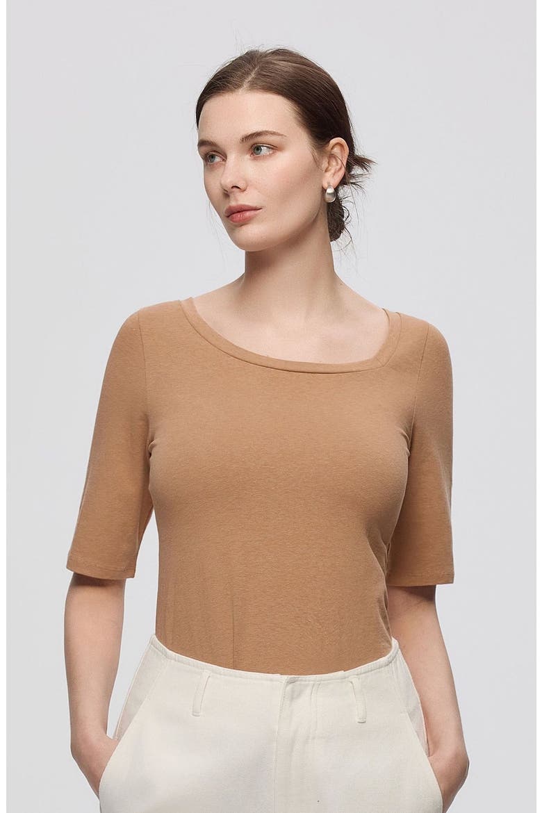 Hemp Essentials Asymmetrical Neckline Tee, Alternate, color, fawn