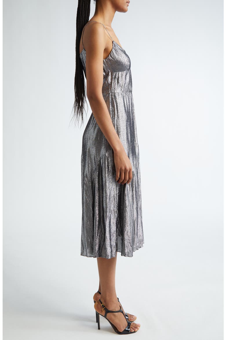 Crushed Metallic Midi Cocktail Dress, Alternate, color, GUNMETAL