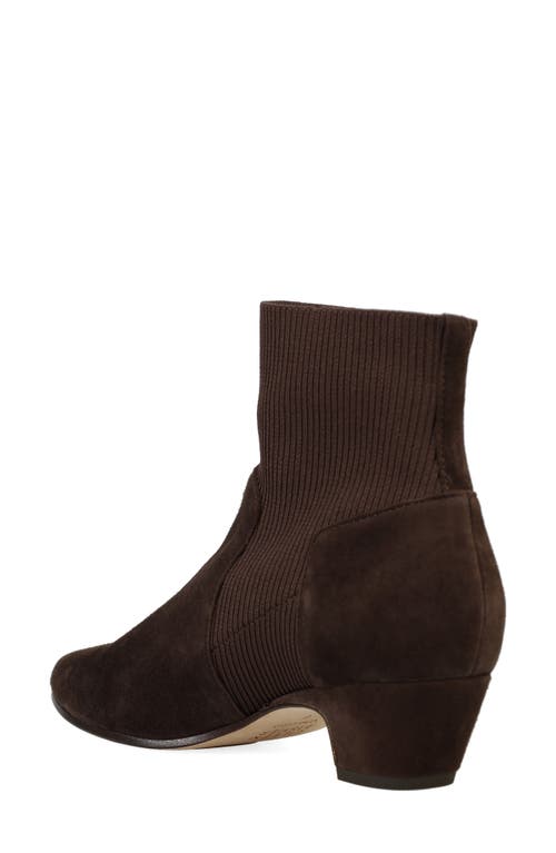 Eileen Fisher Muzy Pointed Knit Suede Ankle Booties In Brown