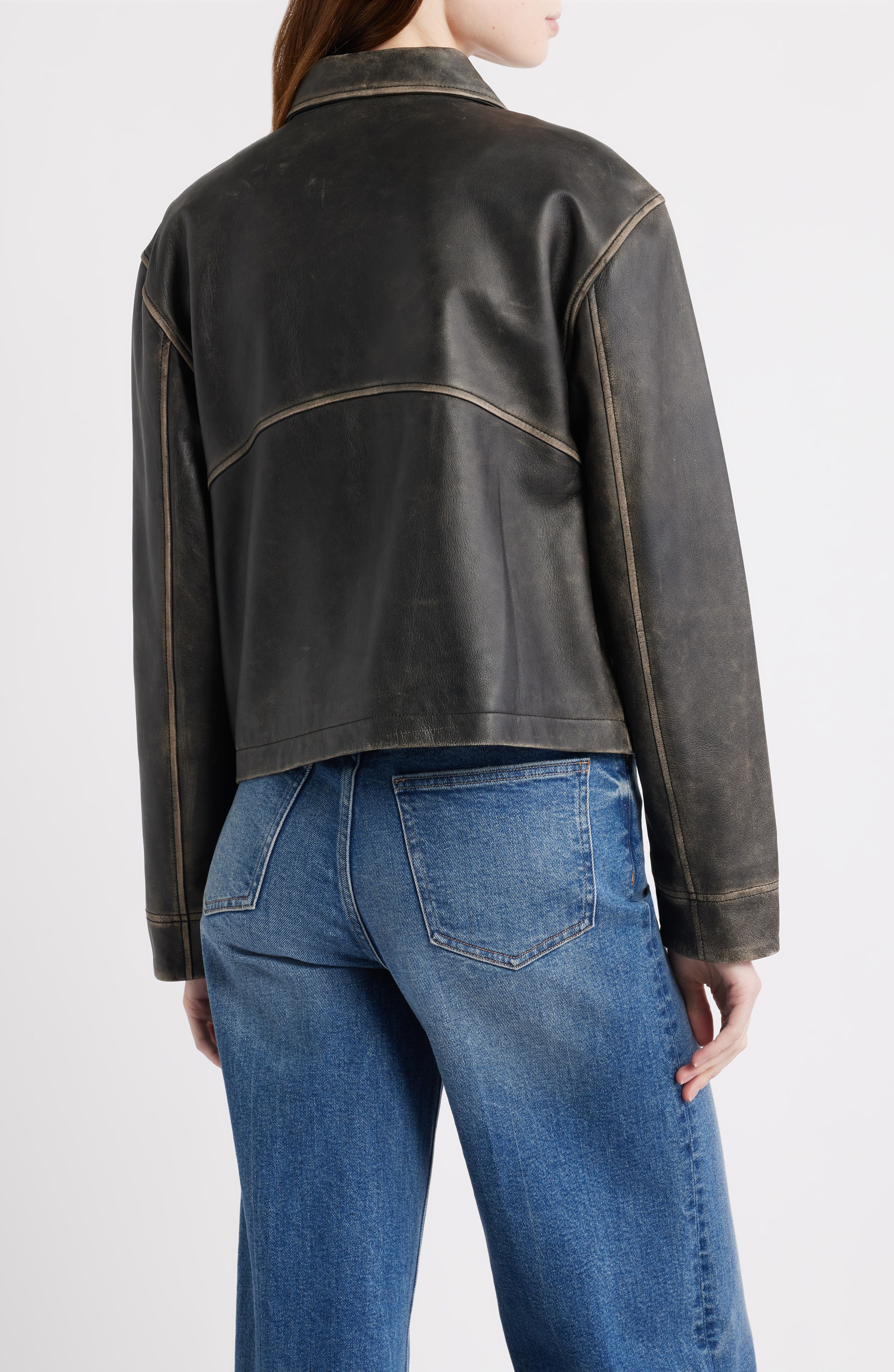 Distressed Leather Bomber Jacket - image 2