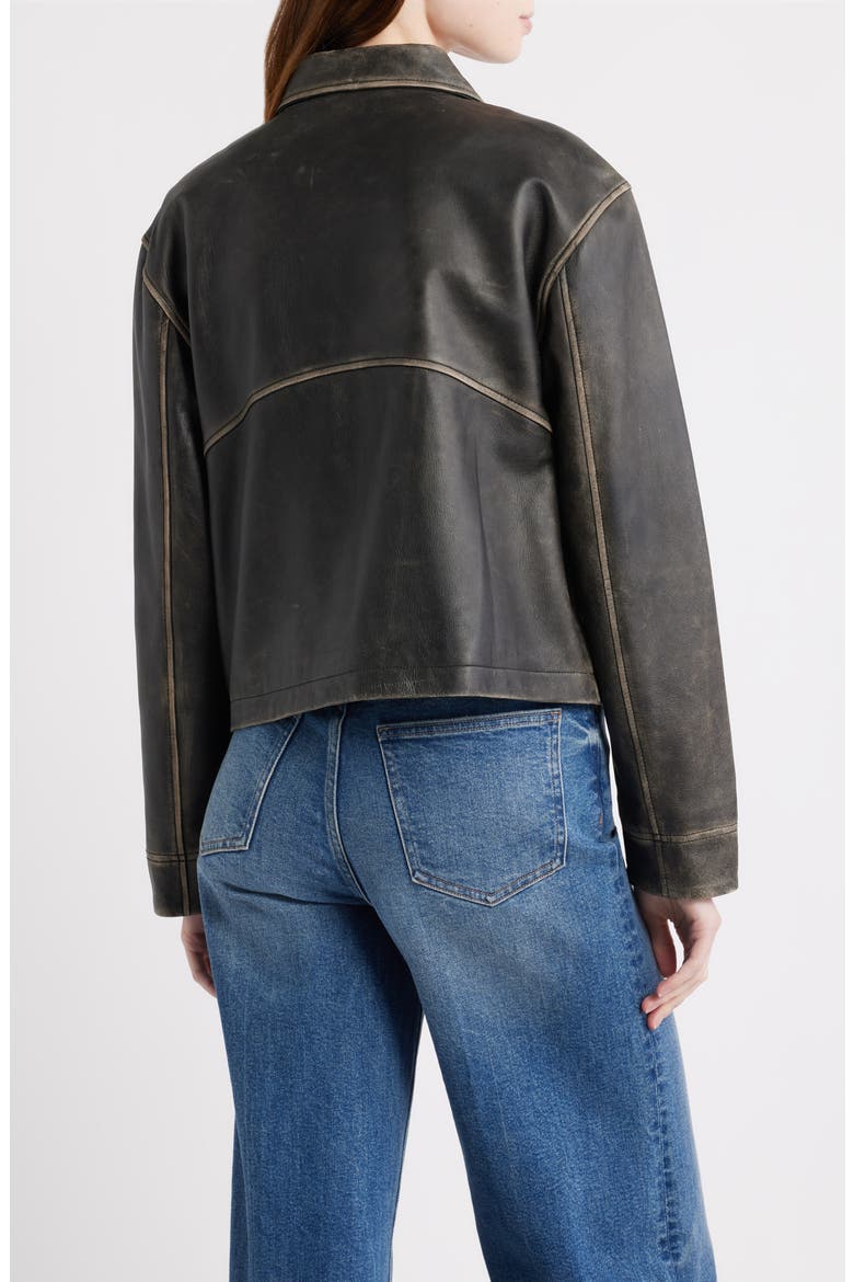 Distressed Leather Bomber Jacket, Alternate, color, BLACK