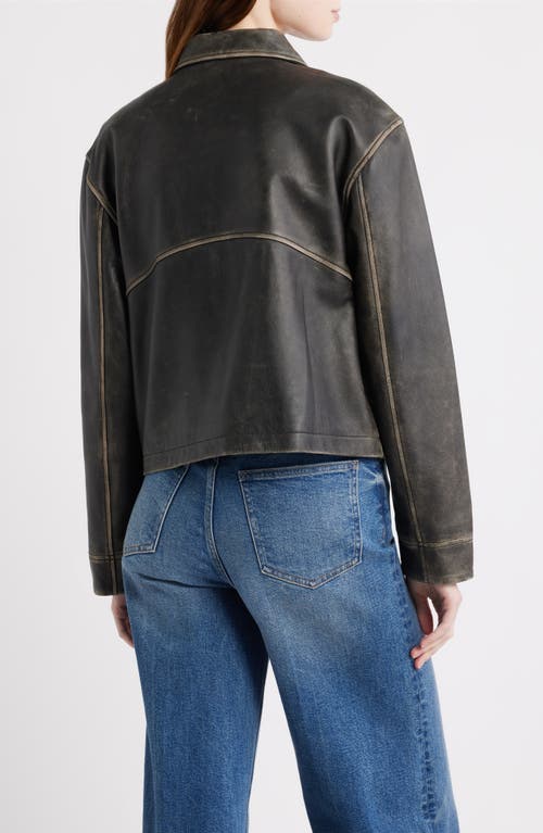 Frye Distressed Leather Bomber Jacket In Black