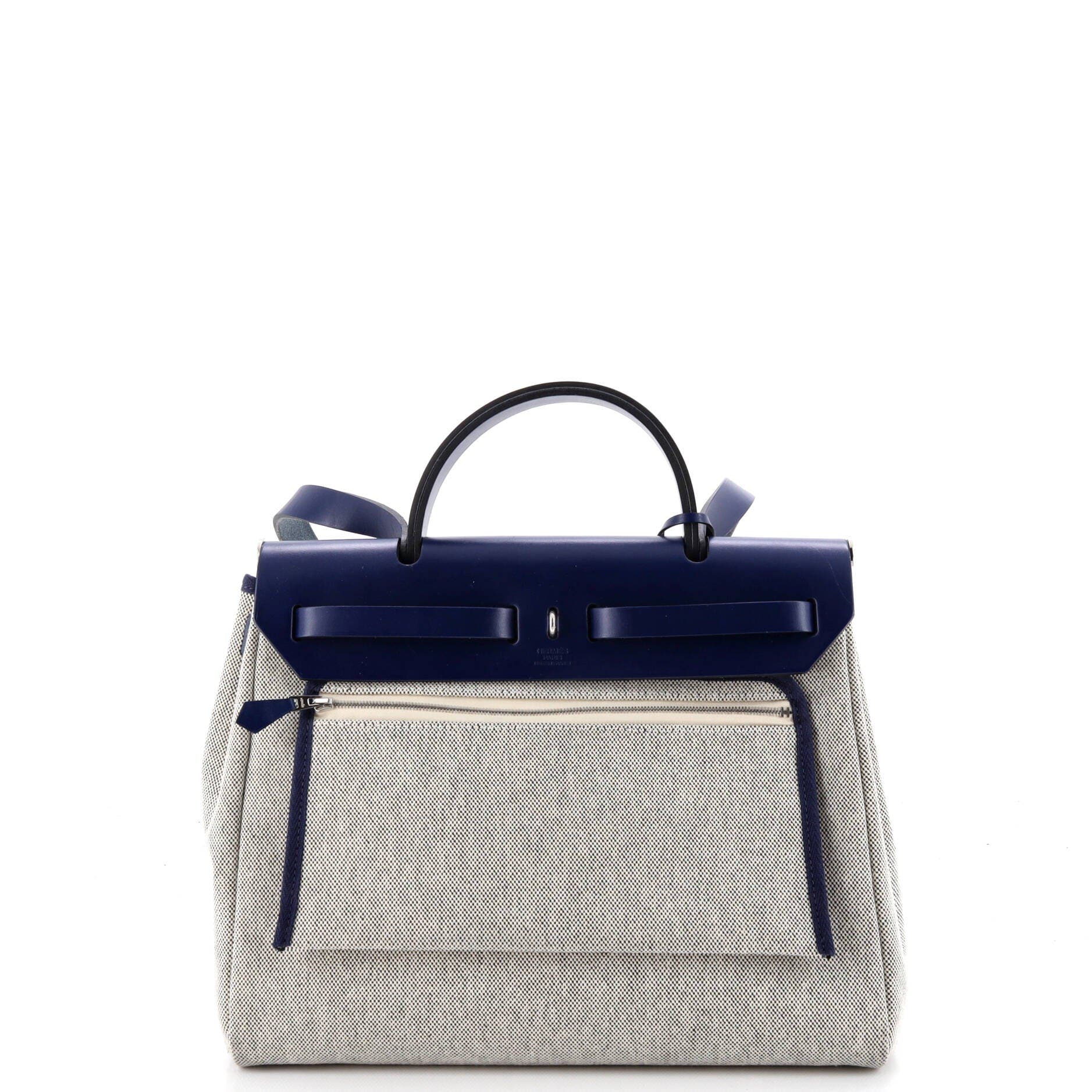 Pre-Owned Hermes Herbag Zip Relief Brides de Gala Toile and Leather 31, Alternate, color, Bleu France