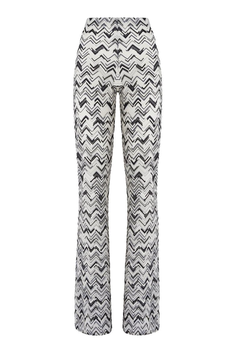 Flare Trousers In Slub Zigzag Viscose Blend, Alternate, color, Black