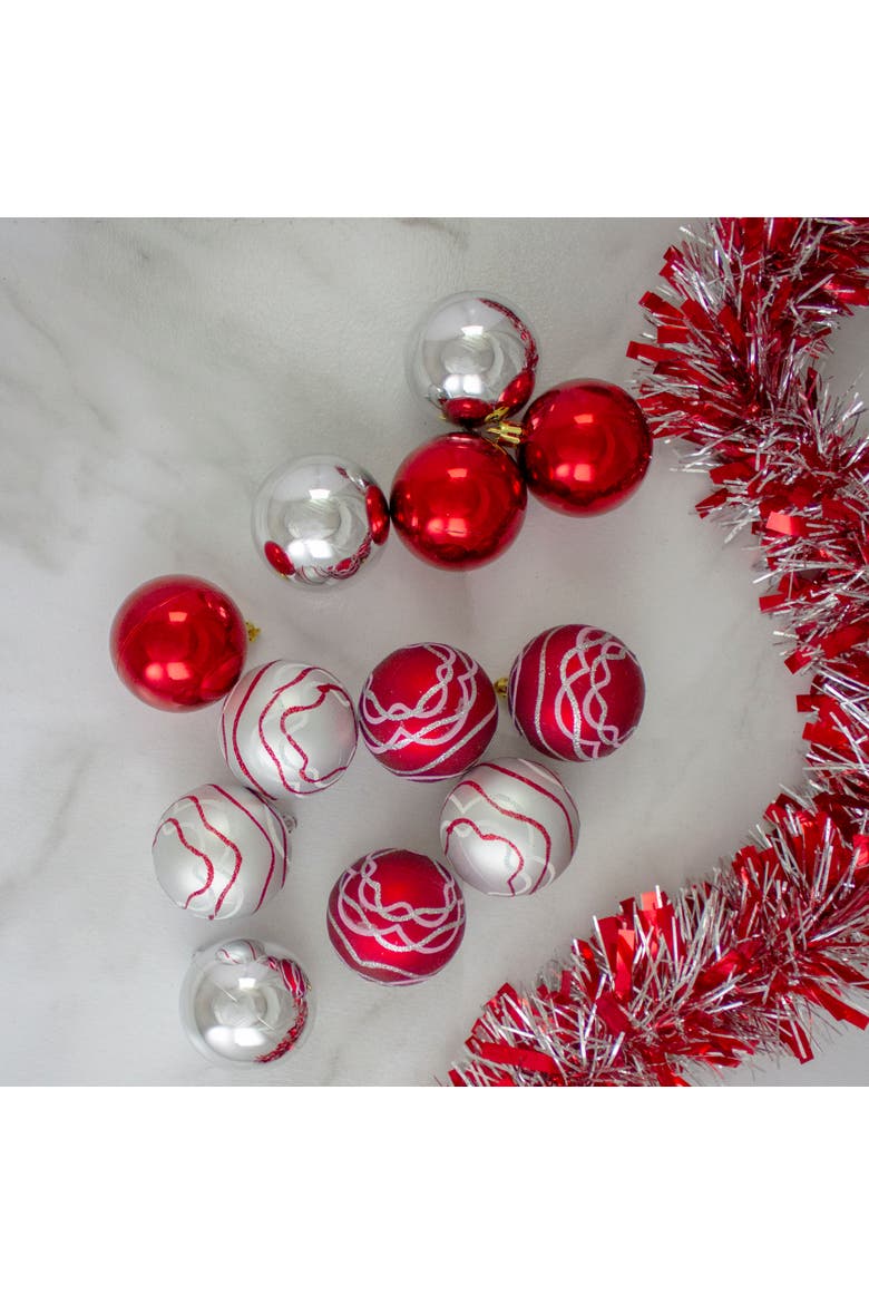 12ct Red and Silver Shatterproof Shiny and Matte Christmas Ball Ornaments 2.25", Alternate, color, Red