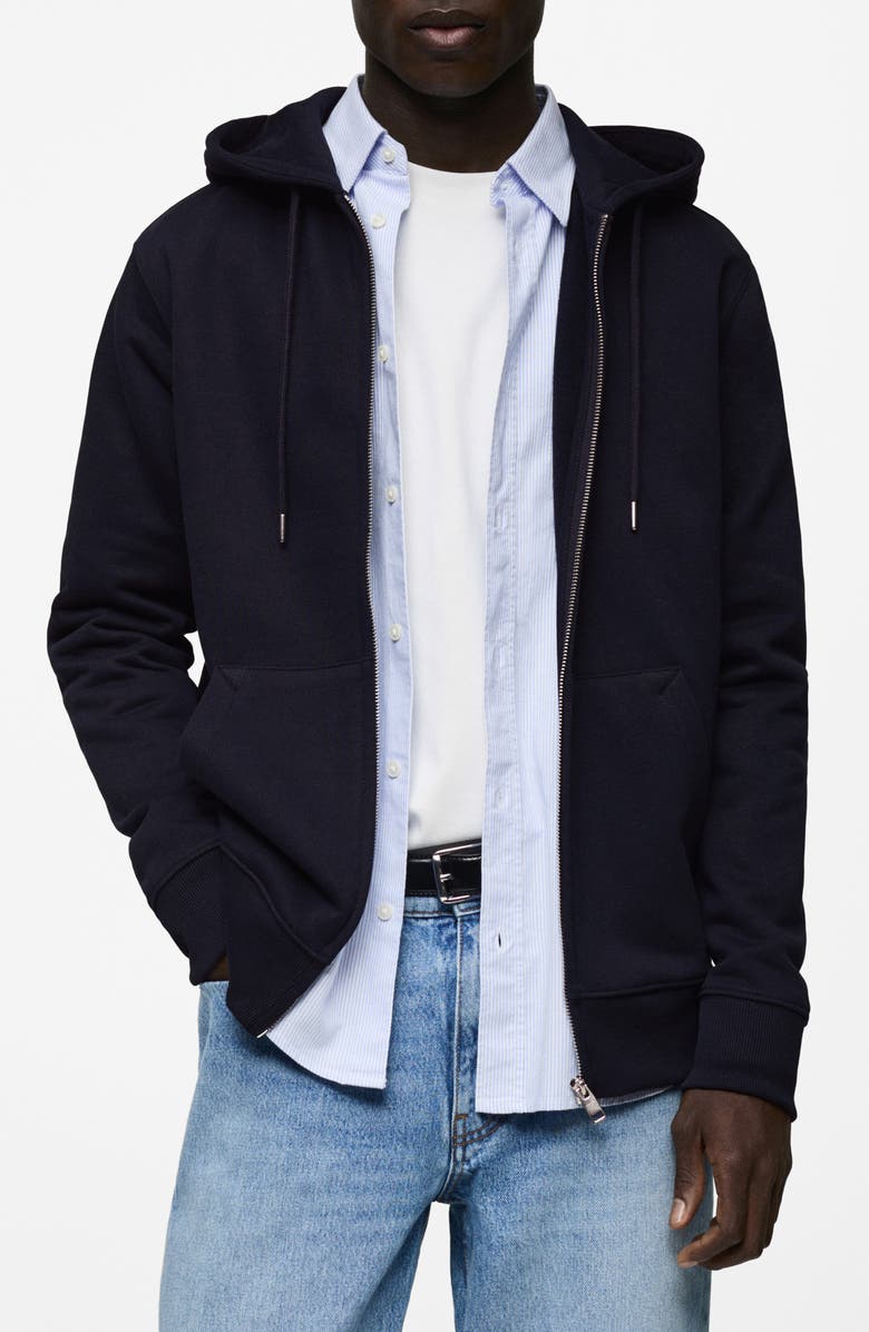 MANGO Zip-Up Cotton Blend Sweatshirt, Main, color, Dark Navy