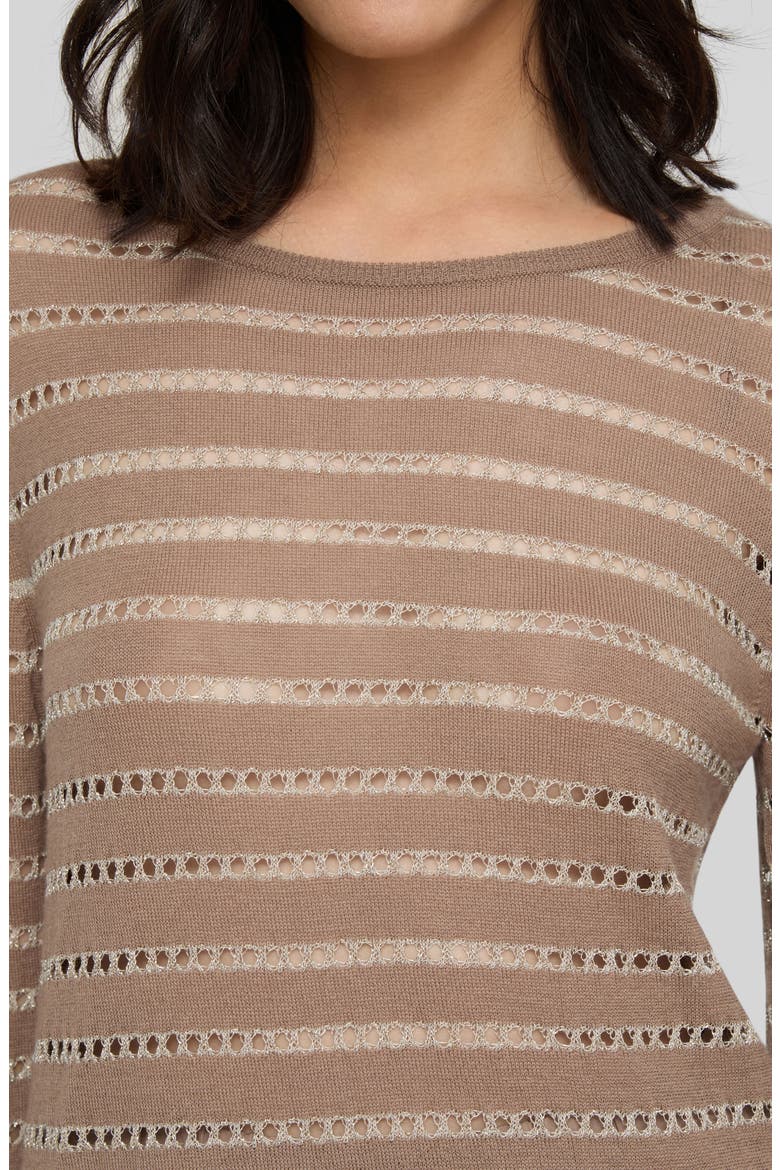 Metallic Stripe Fine Gauge Cashmere Blend Sweater, Alternate, color, BROWNSTONE METALLIC