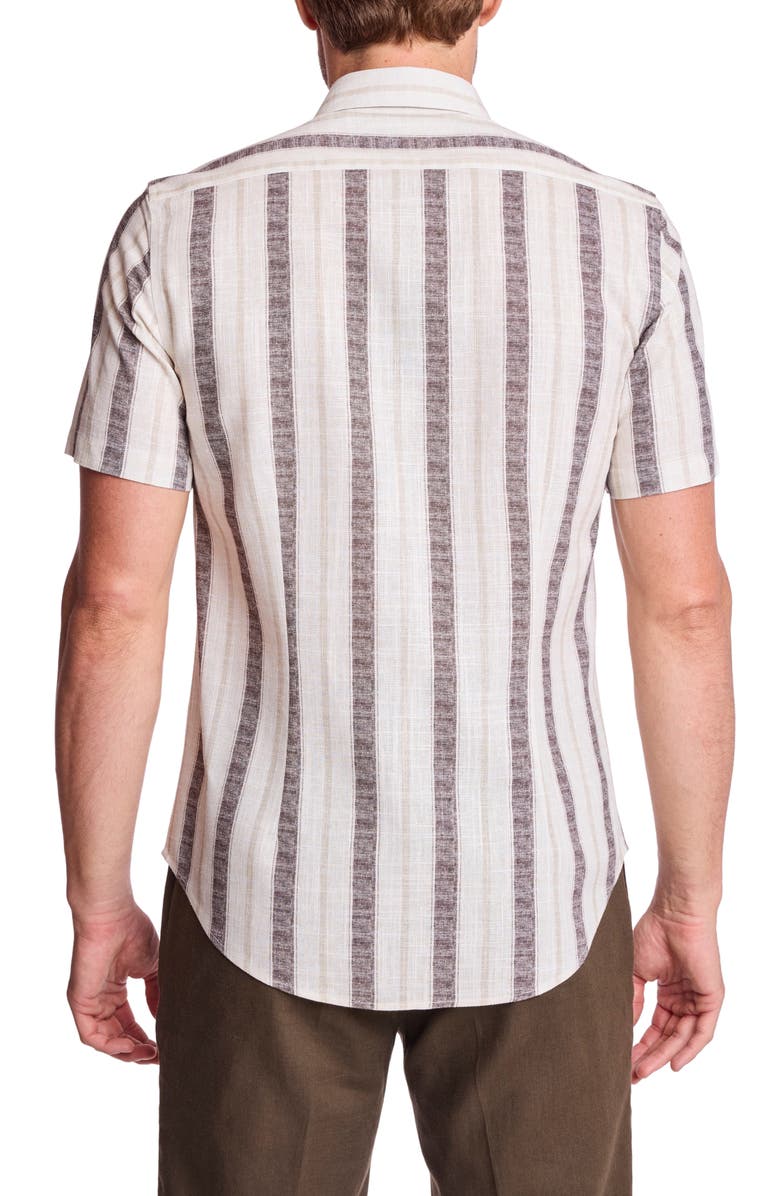 PAISLEY & GRAY Sawyer Short Sleeve Linen Blend Button-Up Shirt, Alternate, color, Tan Brown Stripes