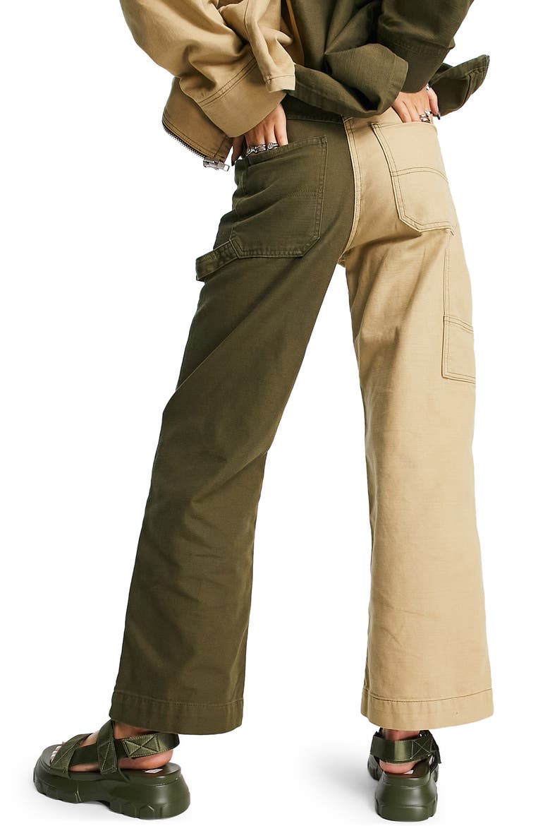 Color Splice Cotton Twill Flare Pants, Alternate, color, BEIGE