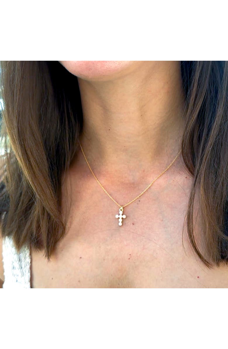 Outofoffice Pearl Cross Gold Charm Necklace, Alternate, color, Gold