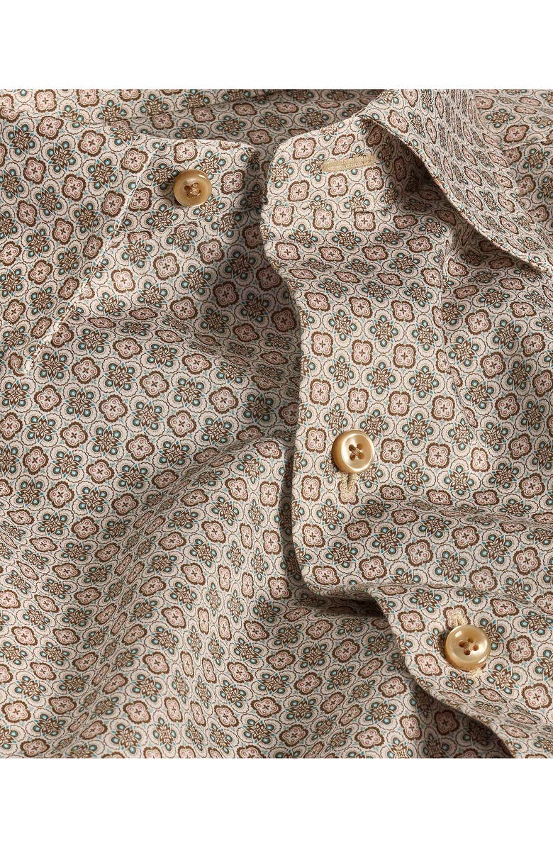 David Donahue Geometric Print Sport Shirt, Alternate, color, Choco/ Multi