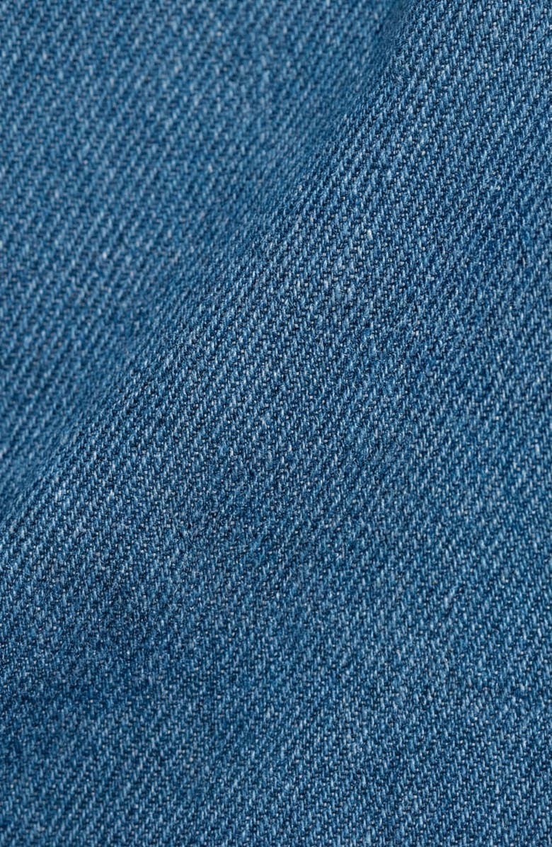 Modenaire Smocked Bodice Midi Dress with Ruffled Straps, Alternate, color, Medium Wash Blue