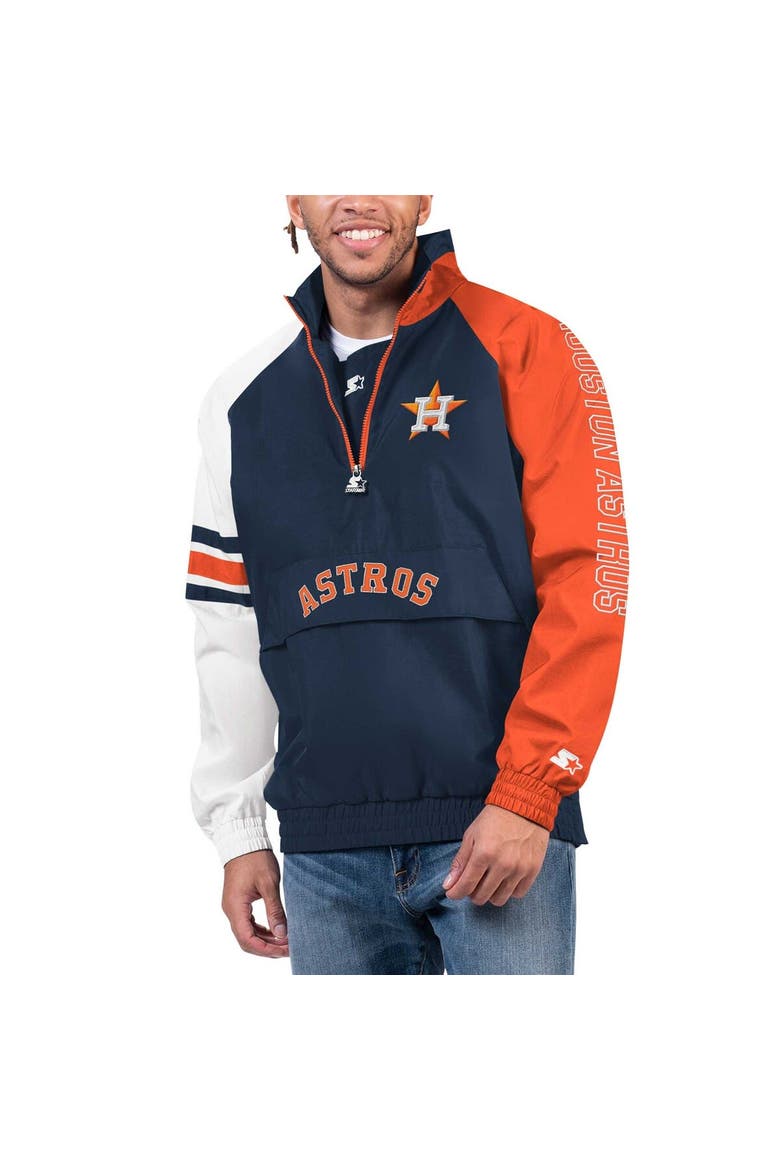 Men's Starter Navy/Orange Houston Astros Elite Raglan Half-Zip Jacket, Main, color, Navy