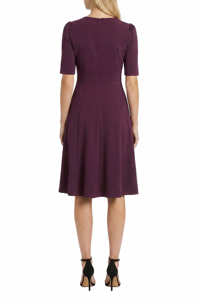 V-Neck Short Sleeve Fit & Flare Dress, Alternate, color, LUXE PLUM