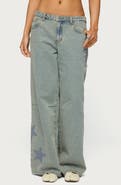 EDIKTED Trish Stars Low Rise Wide Leg Jeans
