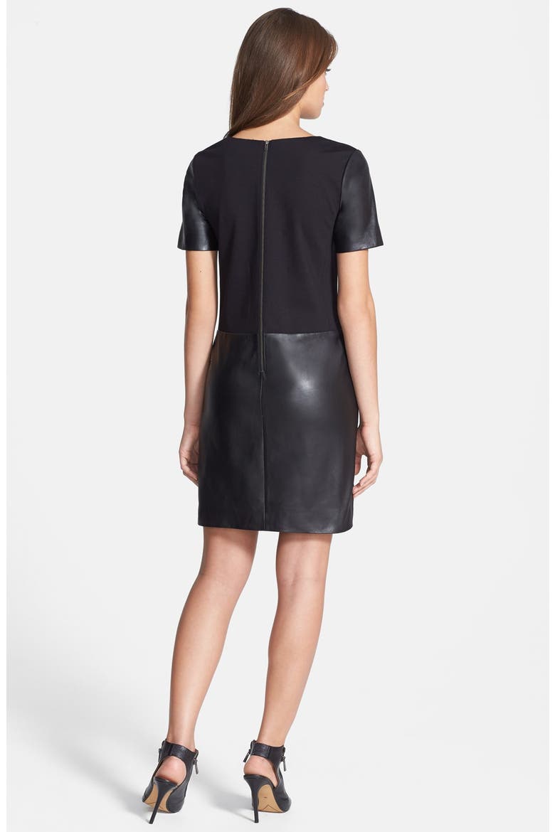 Leather & Ponte Knit Shift Dress, Alternate, color, BLACK