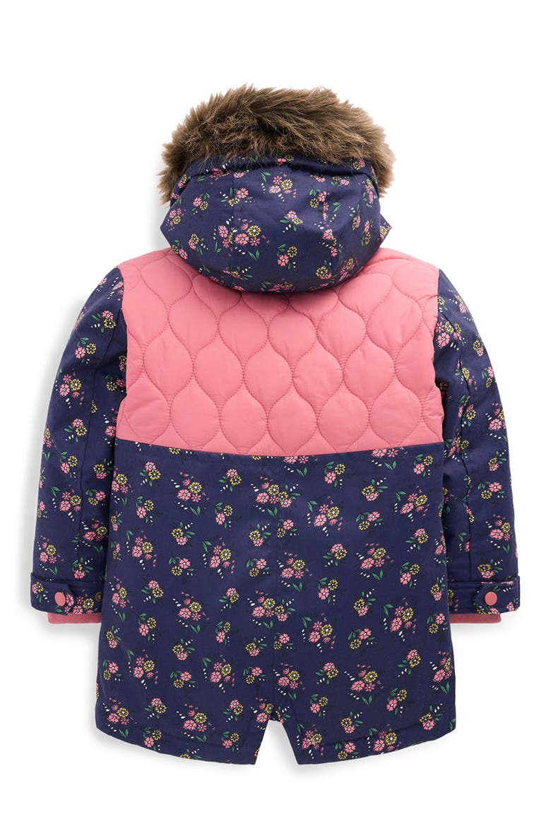 Kids' Joni Faux Fur Trim Quilted Parka, Alternate, color, NAVY FLORAL