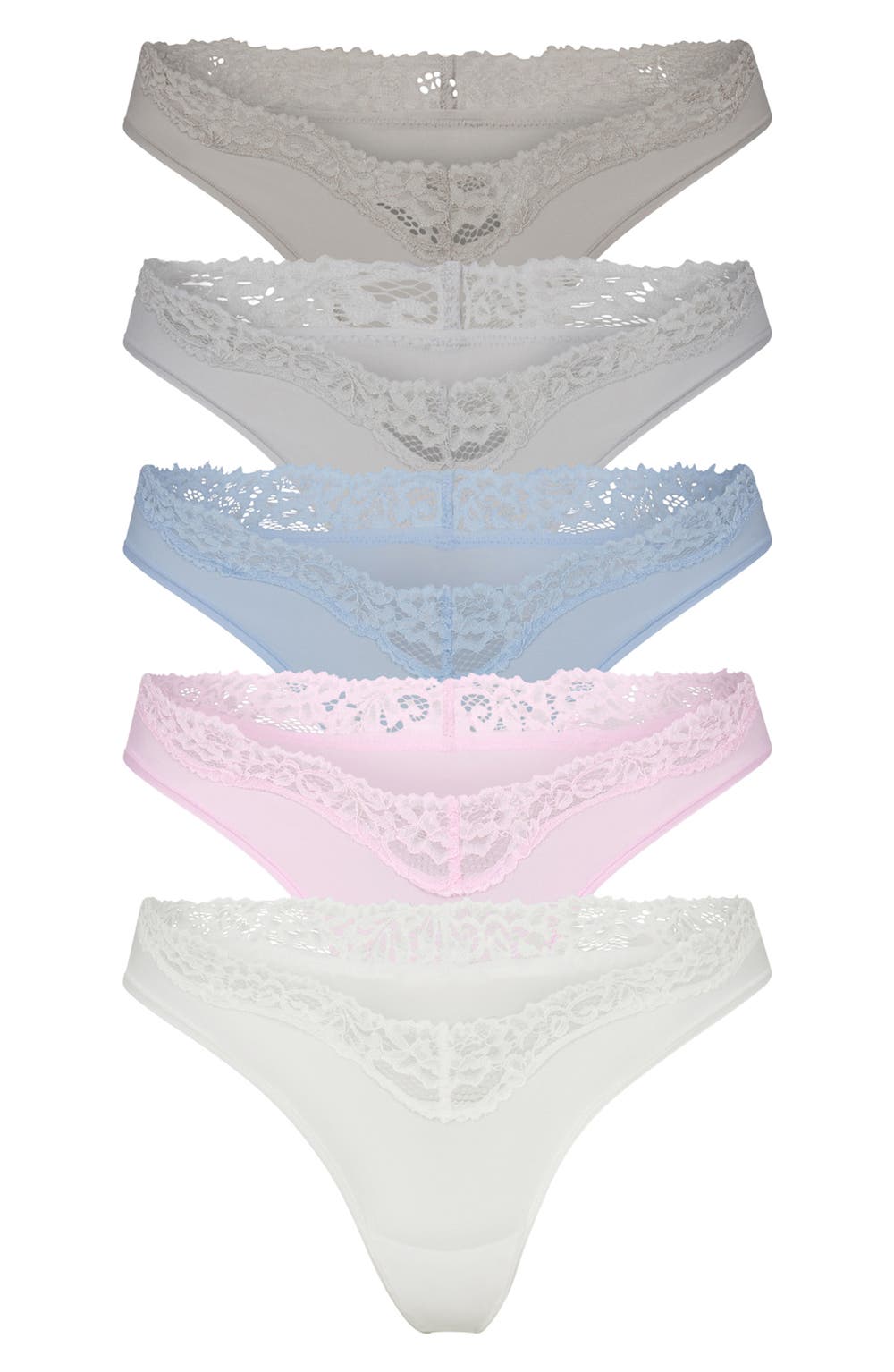 Assorted 5-Pack Fits Everybody Lace Dipped Thongs, color, MULTI