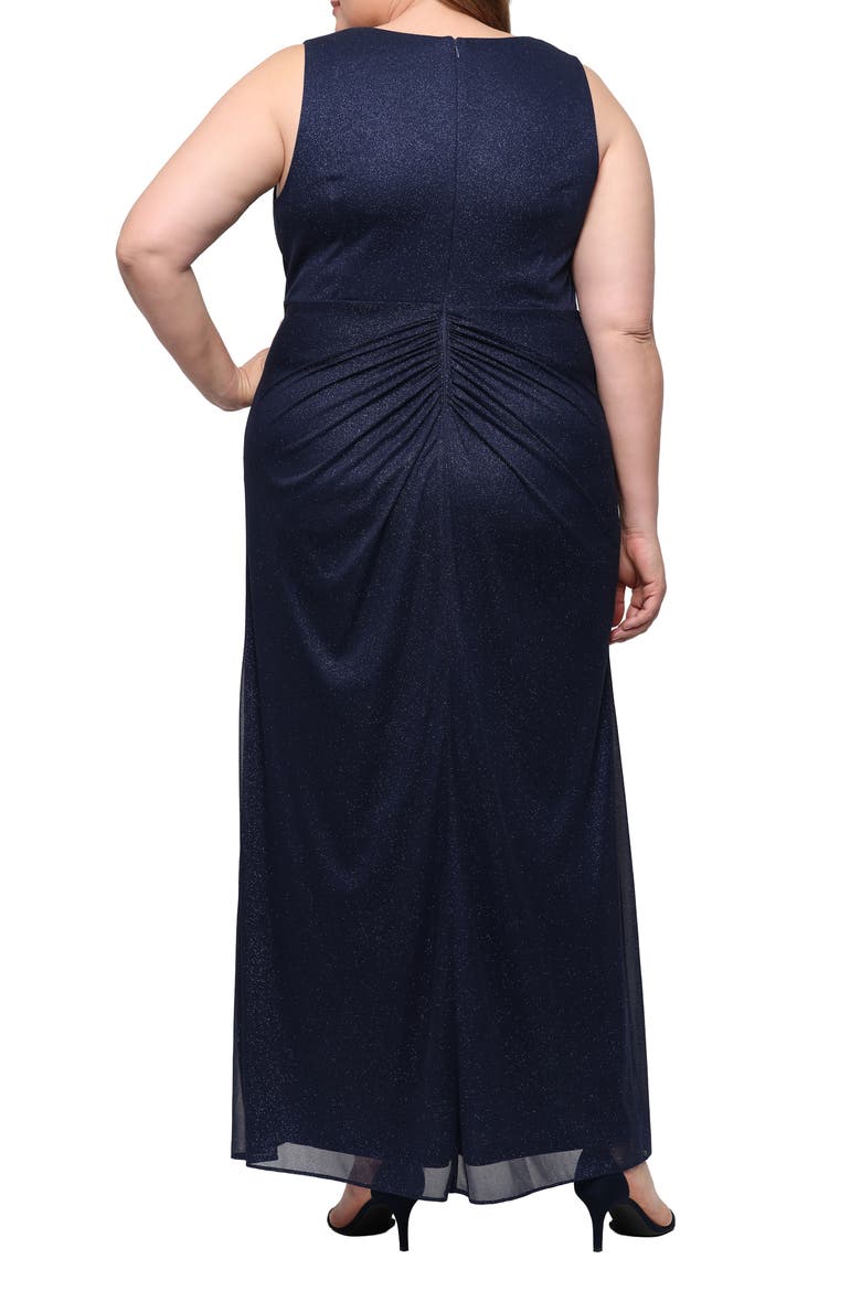 Sleeveless Glitter Mesh Gown, Alternate, color, DARK NAVY