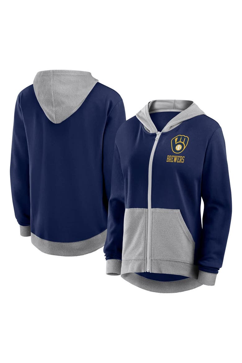 Women's Fanatics  Navy Milwaukee Brewers Hit It French Terry Full-Zip Hoodie, Main, color, Navy
