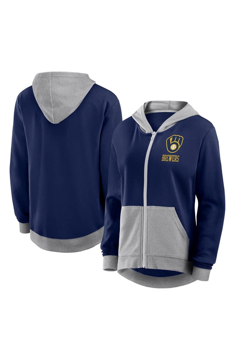 FANATICS Women's Fanatics  Navy Milwaukee Brewers Hit It French Terry Full-Zip Hoodie, Main, color, Navy